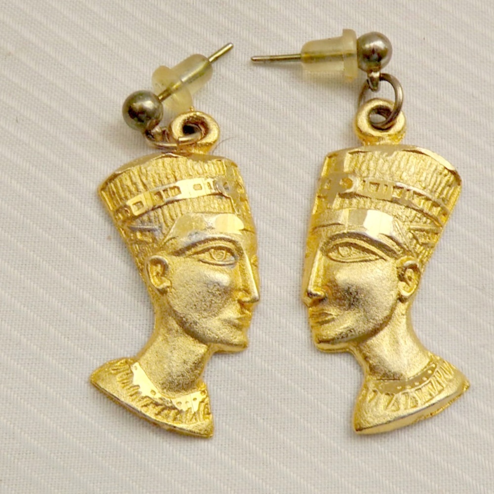 Egyptian Queen Nefertiti Goldtone Pierced Earrings